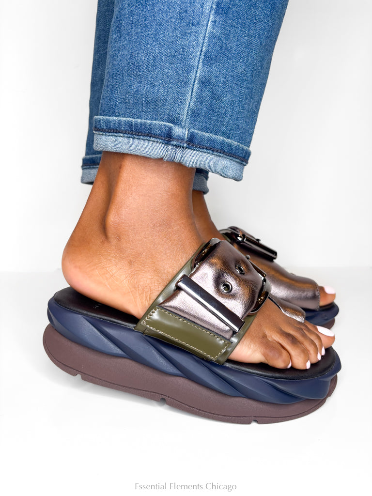 4ccccees Mellow Glow Sandal, Gun Metal - Essential Elements Chicago