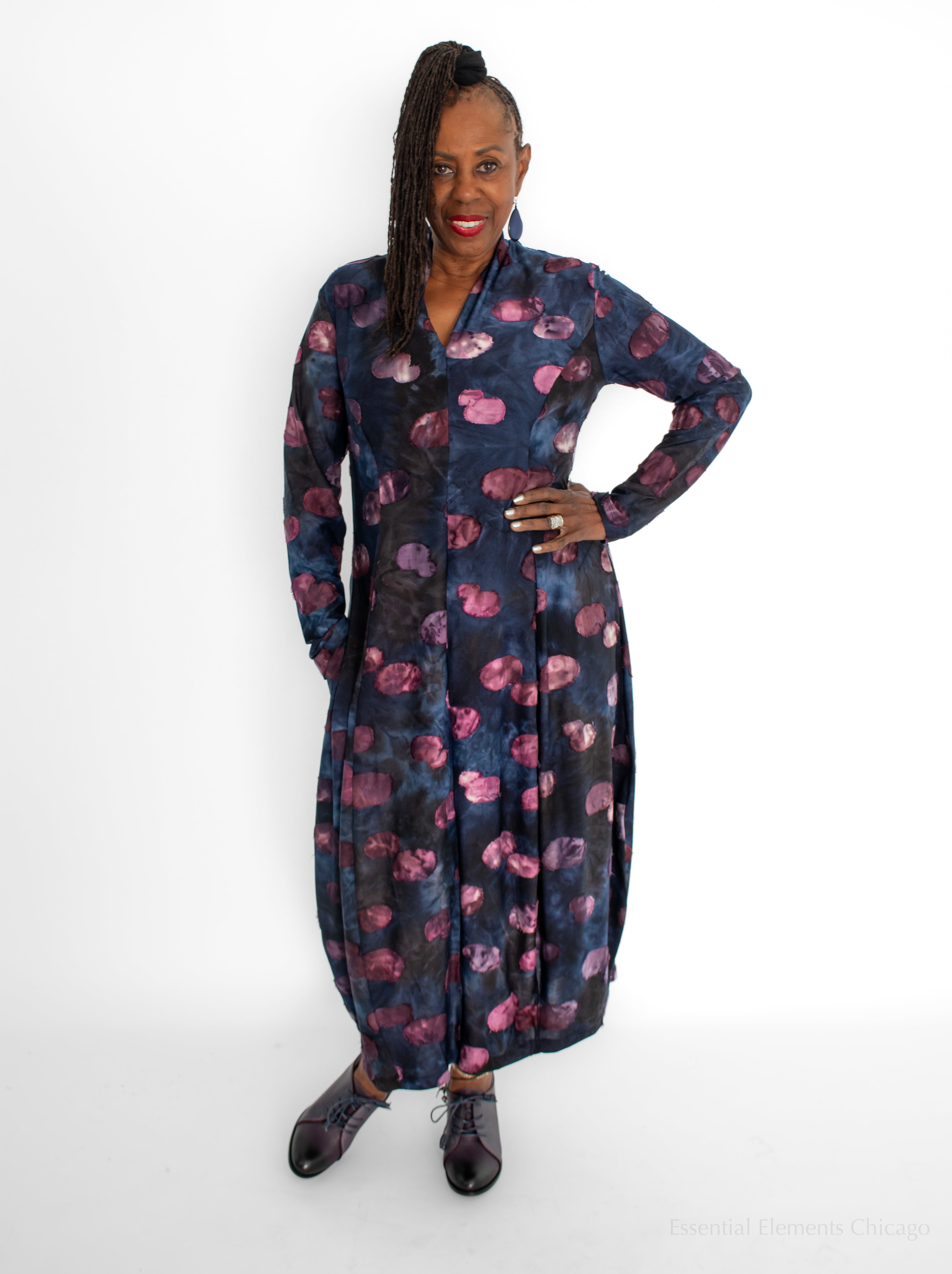 Alembika V-Neck Cocoon Dress, Midnight - Essential Elements Chicago