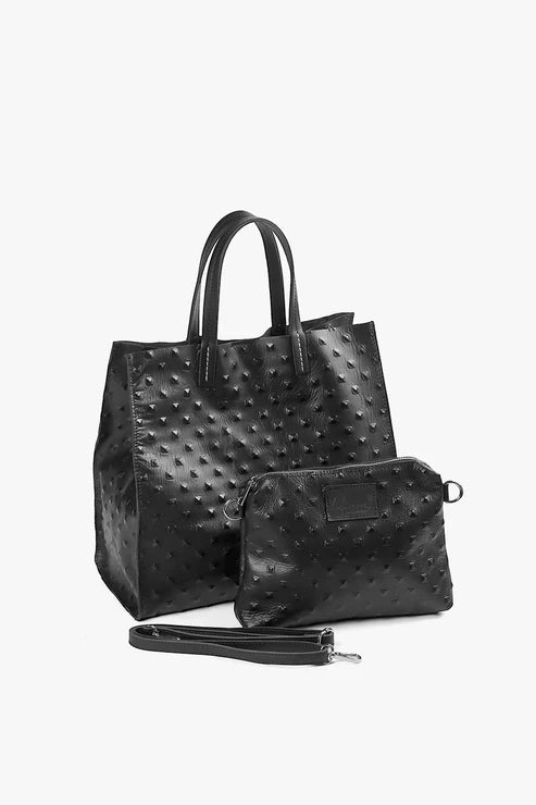 All Black Pebble Leather Tote