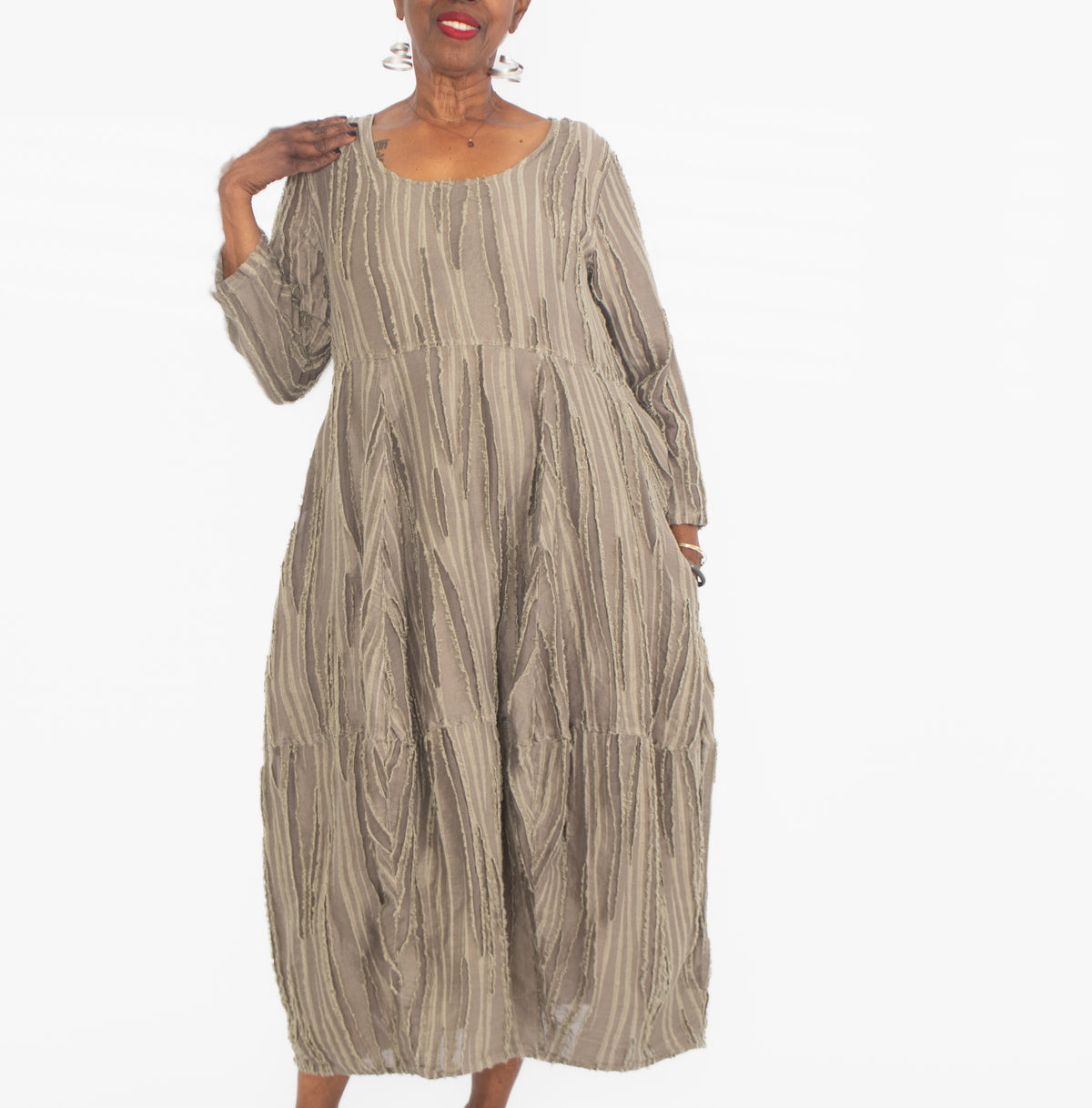 Grizas Fray Weave Dress, Stone - Essential Elements Chicago