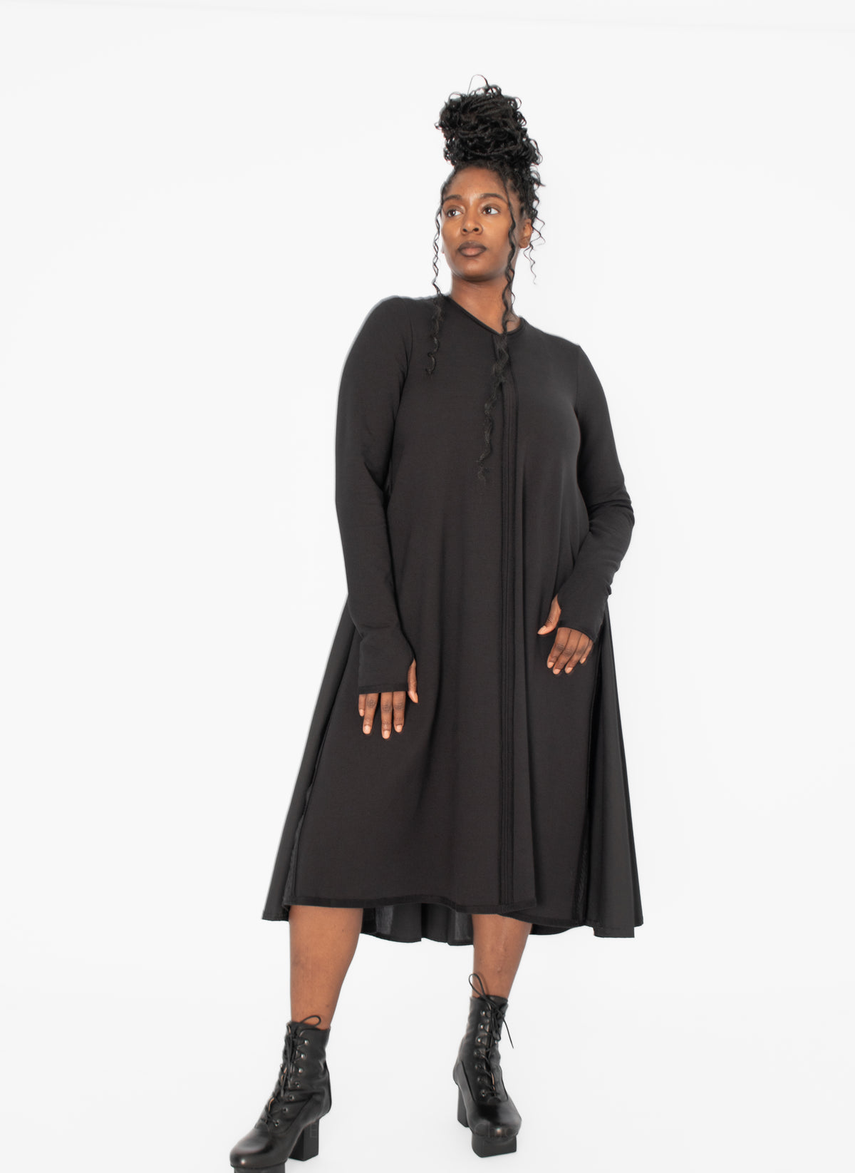 Kedziorek Cotton V-neck Dress, Black - Essential Elements Chicago