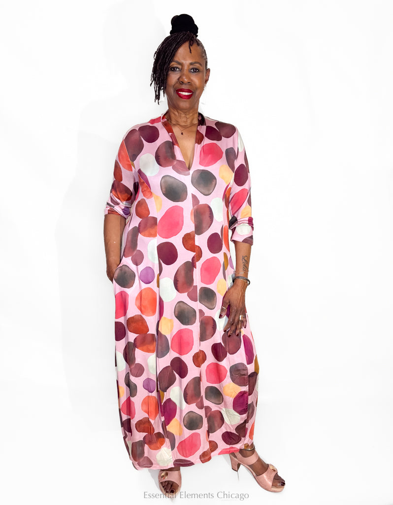 Alembika Cocoon Dress, Magenta Dots