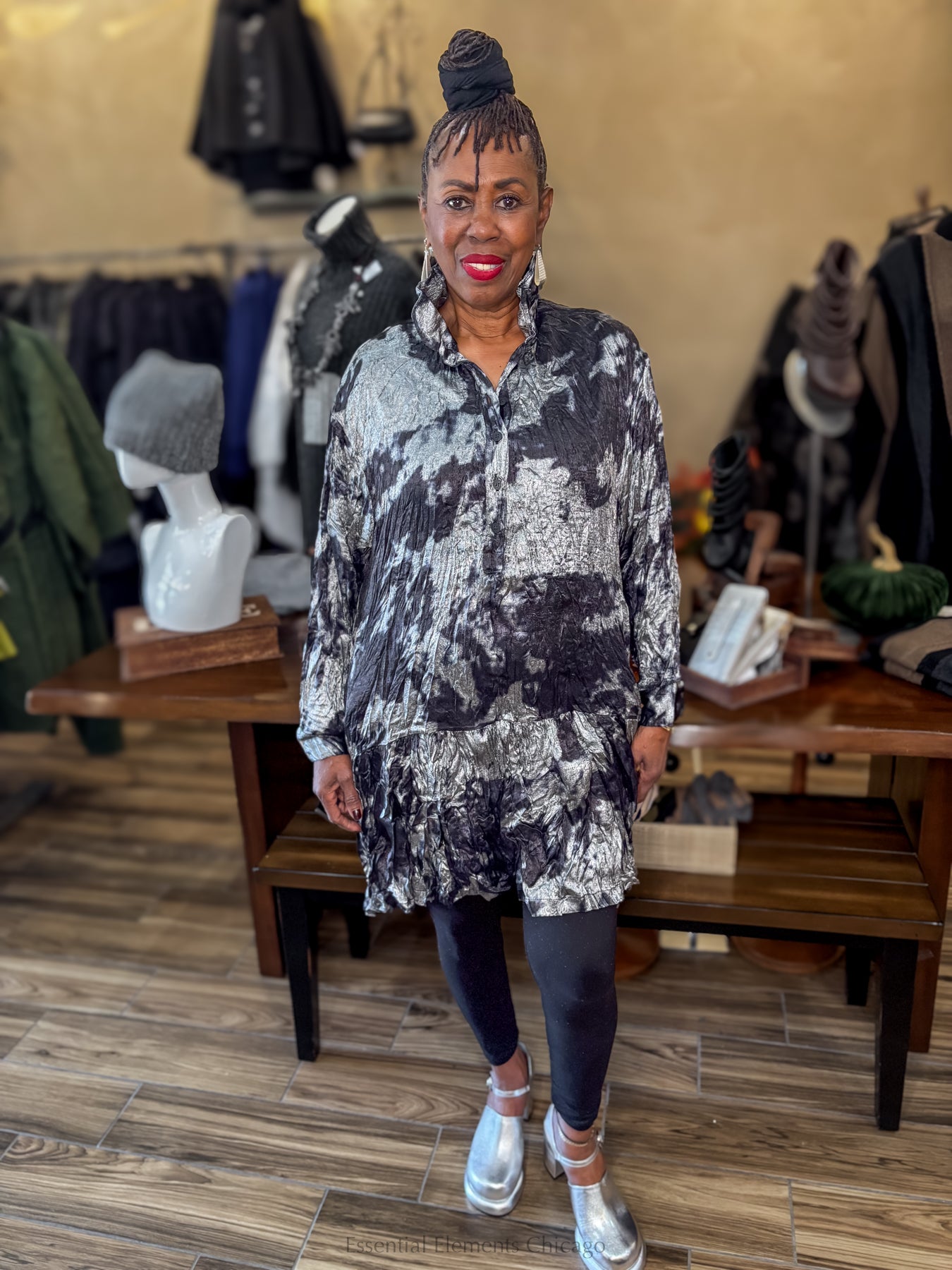 Alembika Crinkled Tunic, Silver - Essential Elements Chicago