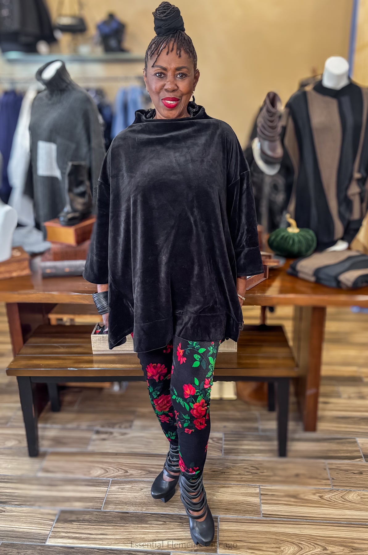 Alembika Velvet Leggings Pants, Roses