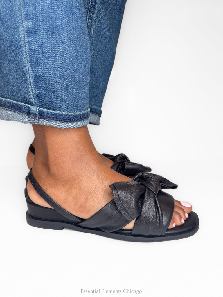 All Black Nu Bow & Sling Sandals - Essential Elements Chicago