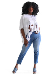 B & K Moda Holey Sweater White One Size Clothing - Sweater by B & K Moda | Essential Elements Chicago