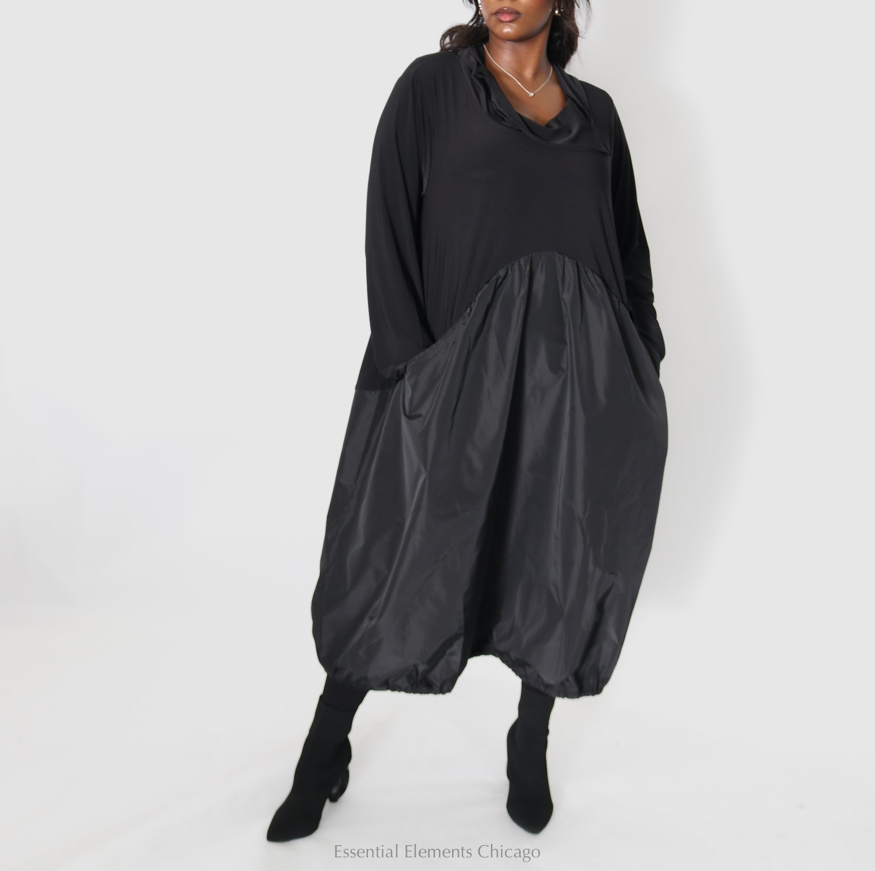 Bread & Butter Cowl Dress - Black - Essential Elements Chicago