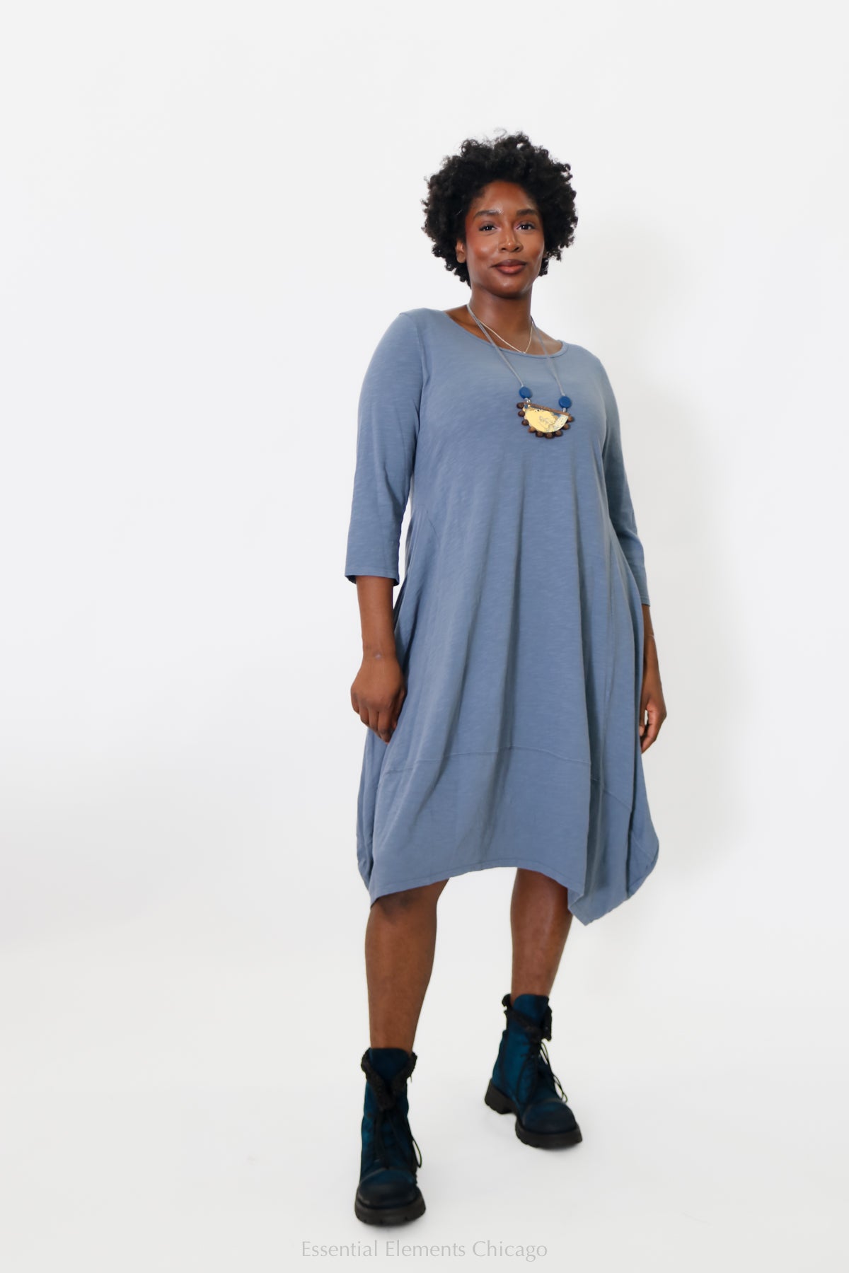 Cotton Lani Tulip Dress, Bluestone - Essential Elements Chicago