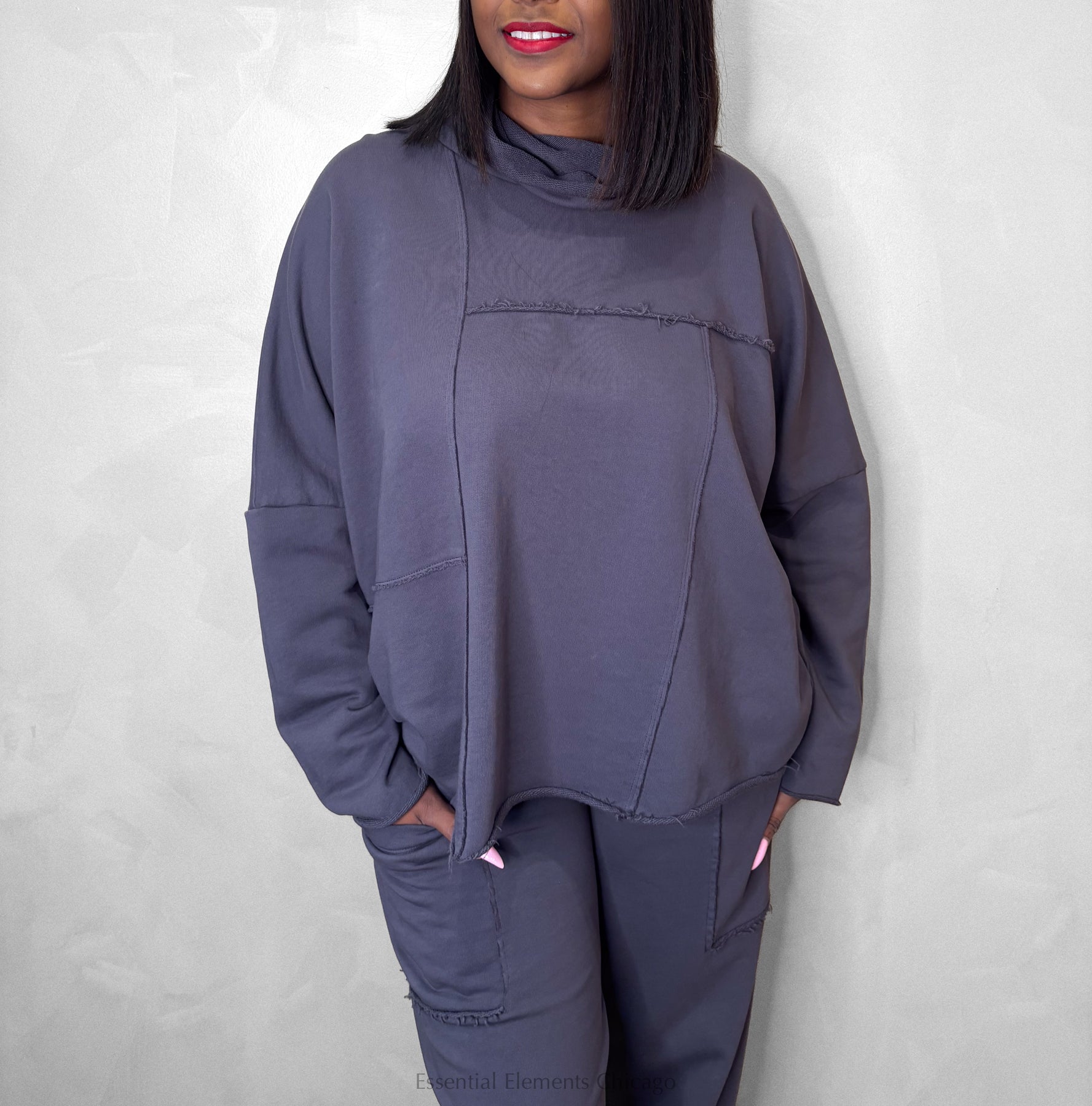 Grizas Boxy Cowl Sweatshirt - Silver - Essential Elements Chicago