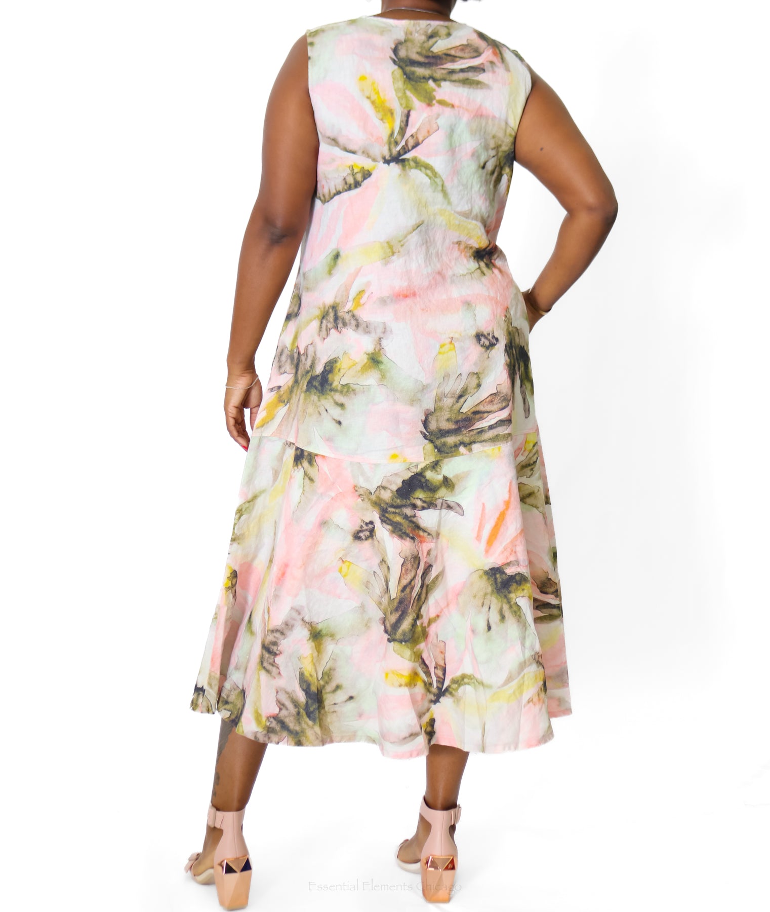 Grizas Floral Linen Dress, Pastel - Essential Elements Chicago
