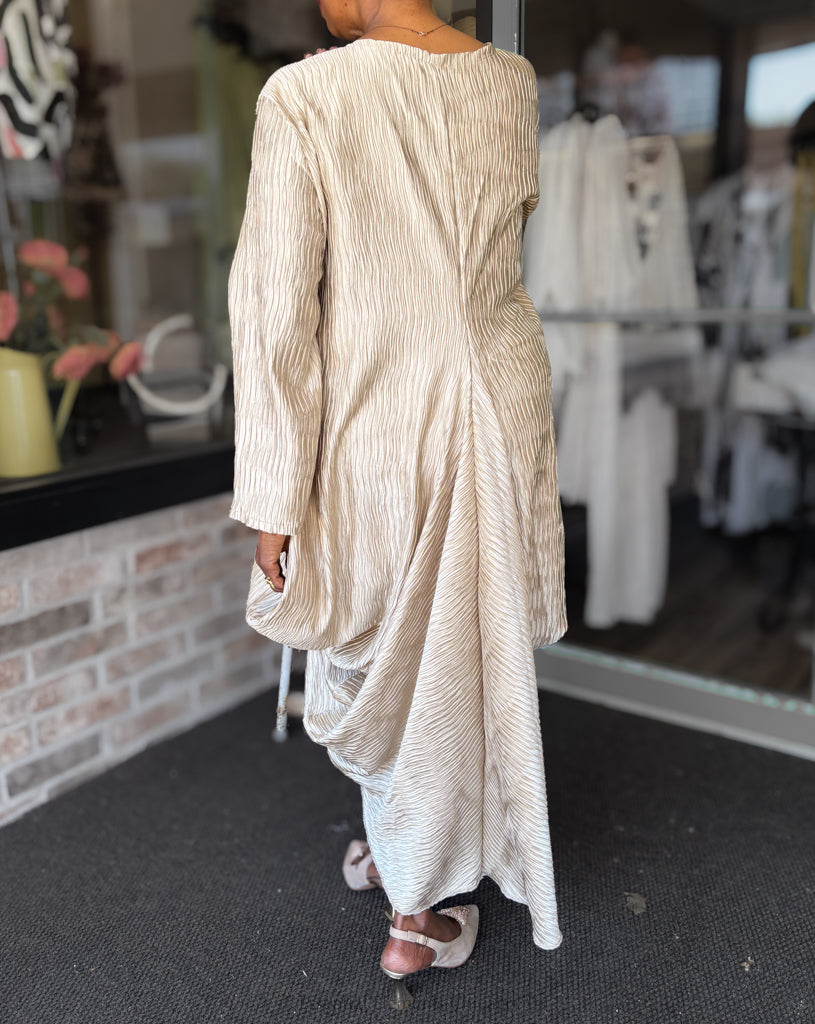 Heydari Pleated Dress, Champagne - Essential Elements Chicago