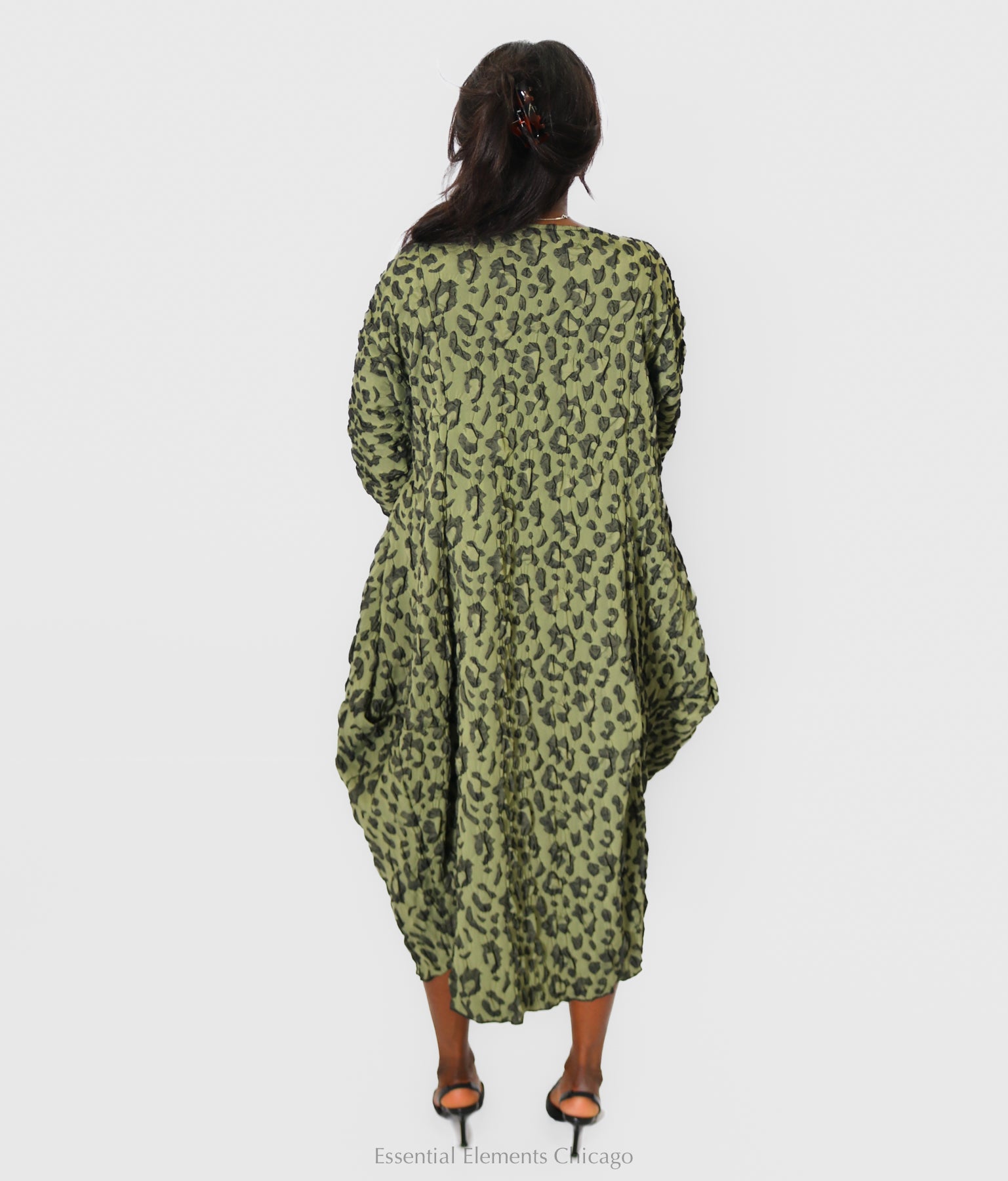 Heydari Textured Leopard Dress, Green - Essential Elements Chicago