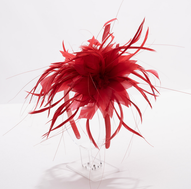 Kakyco 5911H Feather Fascinator Red Accessories - Wearables - Hats by Kakyco | Essential Elements Chicago