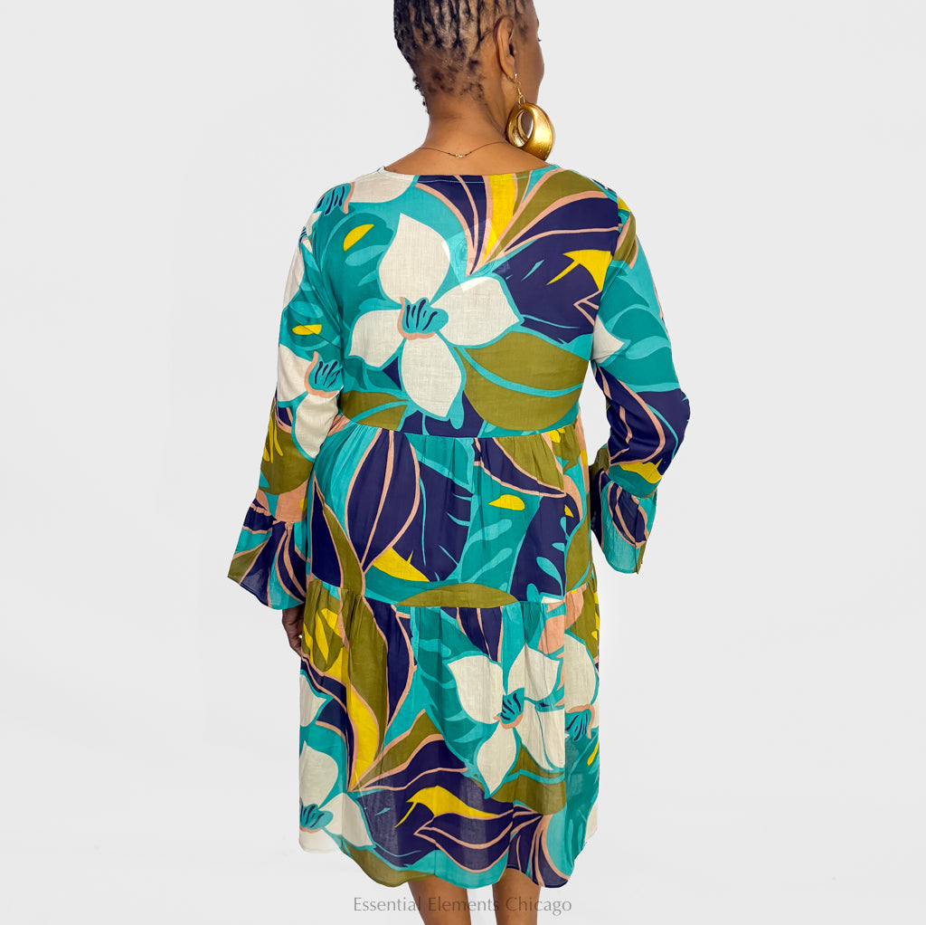 KikiSol Vintage Leaf Ruffle Dress - Essential Elements Chicago