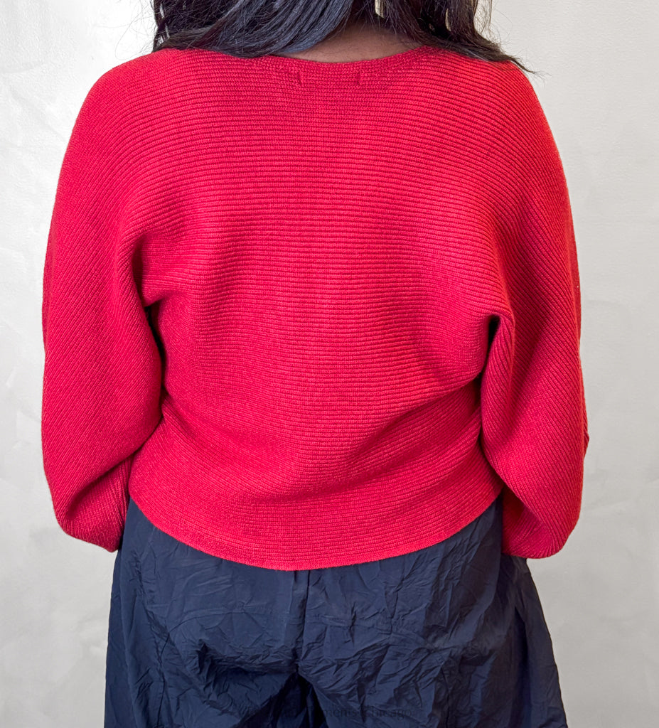 Ribbed Knit Sweater, Red