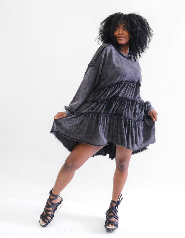 Ruffle Sweatshirt Dress Black Large/XL POP ELEMENT - Tops by Pop Element | Essential Elements Chicago