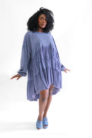 Ruffle Sweatshirt Dress Blue Small/Medium POP ELEMENT - Tops by Pop Element | Essential Elements Chicago
