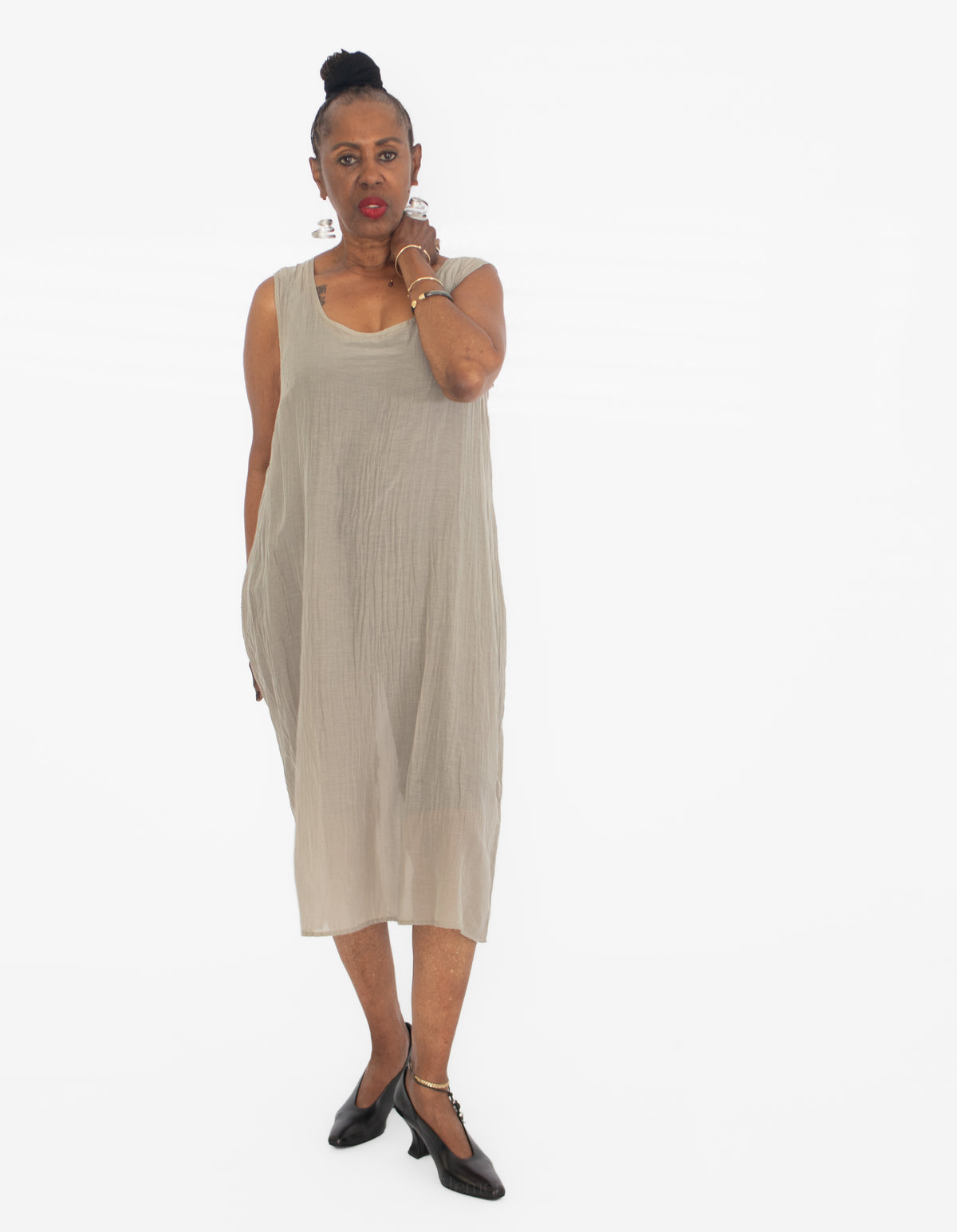Grizas Fray Weave Dress, Stone - Essential Elements Chicago