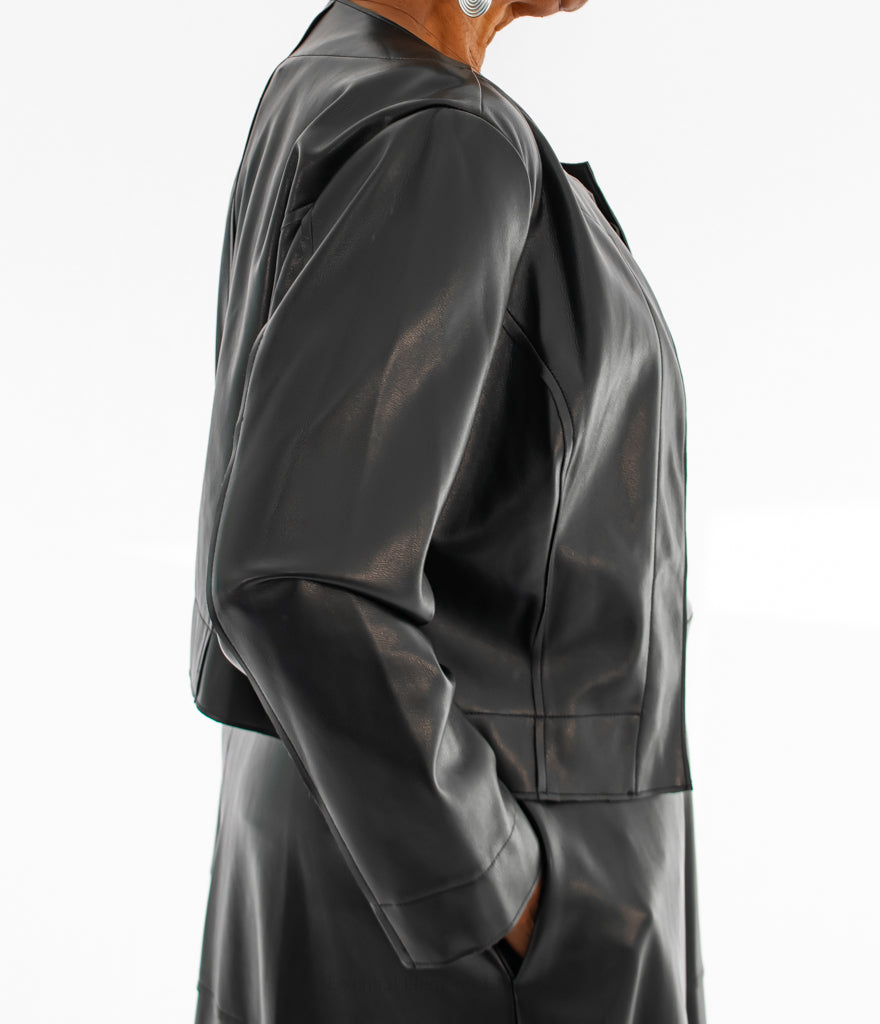 IC Collection Faux Leather Crop Jacket
