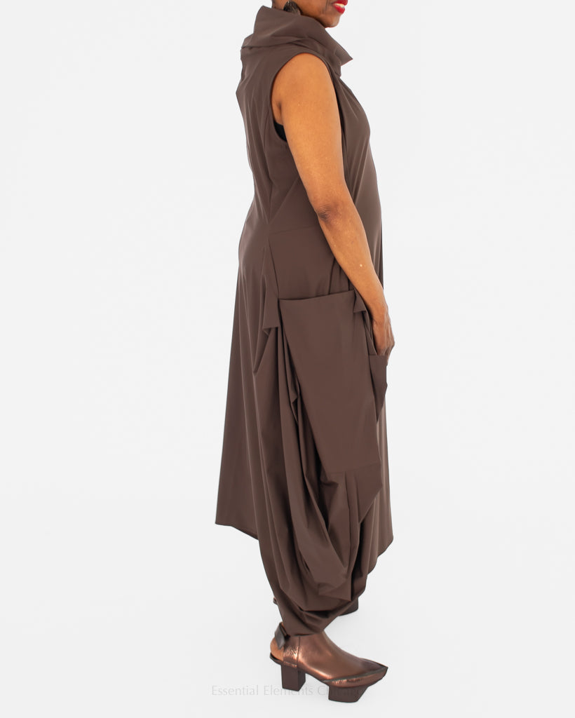 IC Collection Draped Dress, Brown