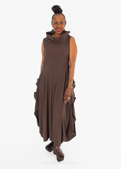 IC Collection Draped Dress, Brown