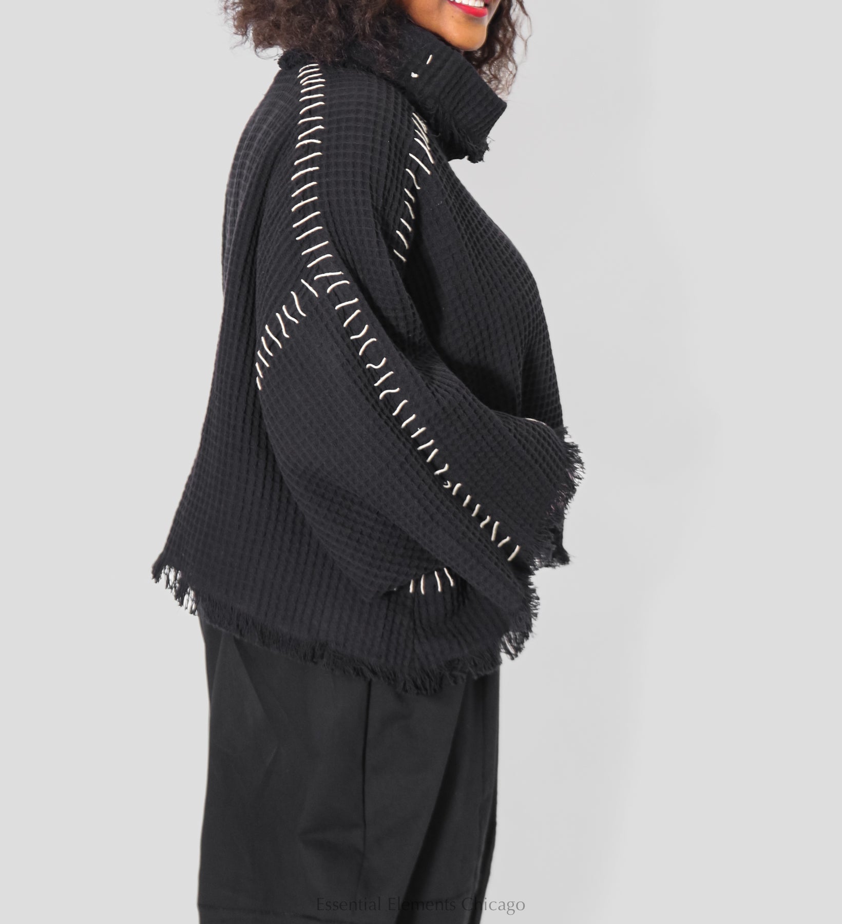 Kedem Sasson Fray Sweater, Black - Essential Elements Chicago