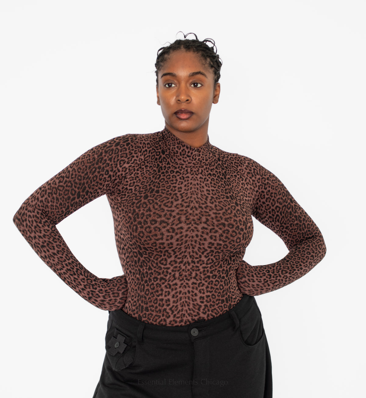 Niki Biki Leopard Mock Neck Top