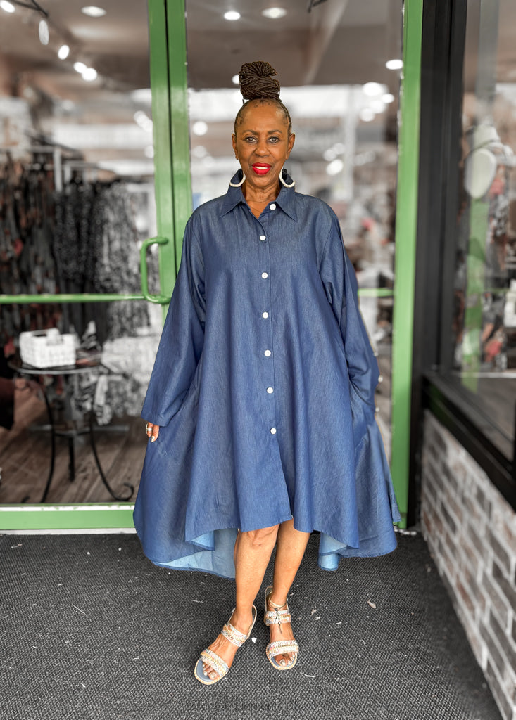 She Blessed Denim Dress