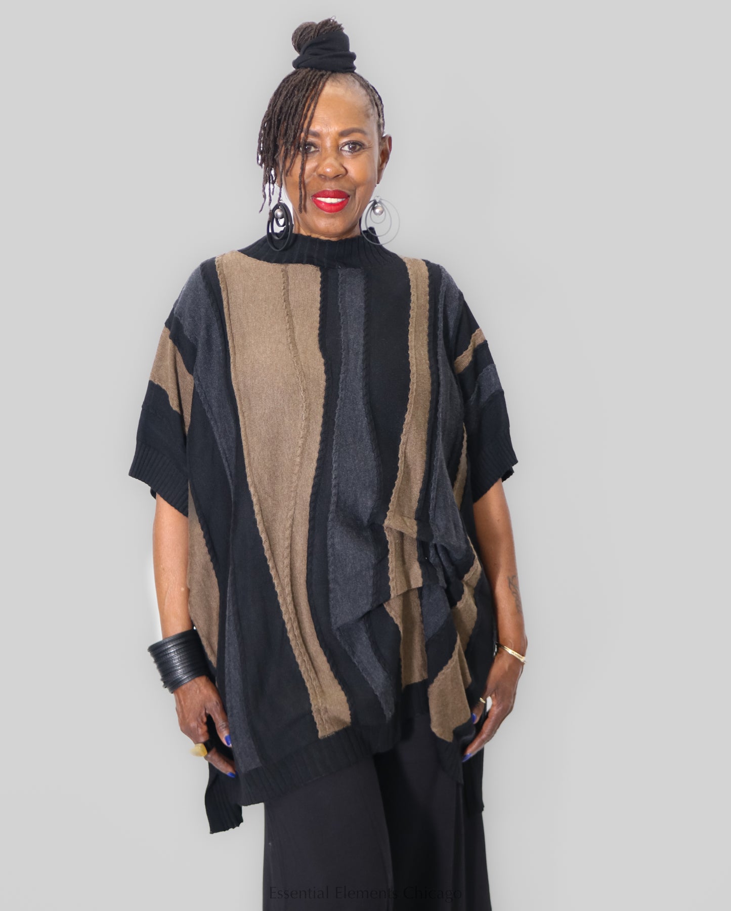 Terra Cabled Stripe Mock Sweater