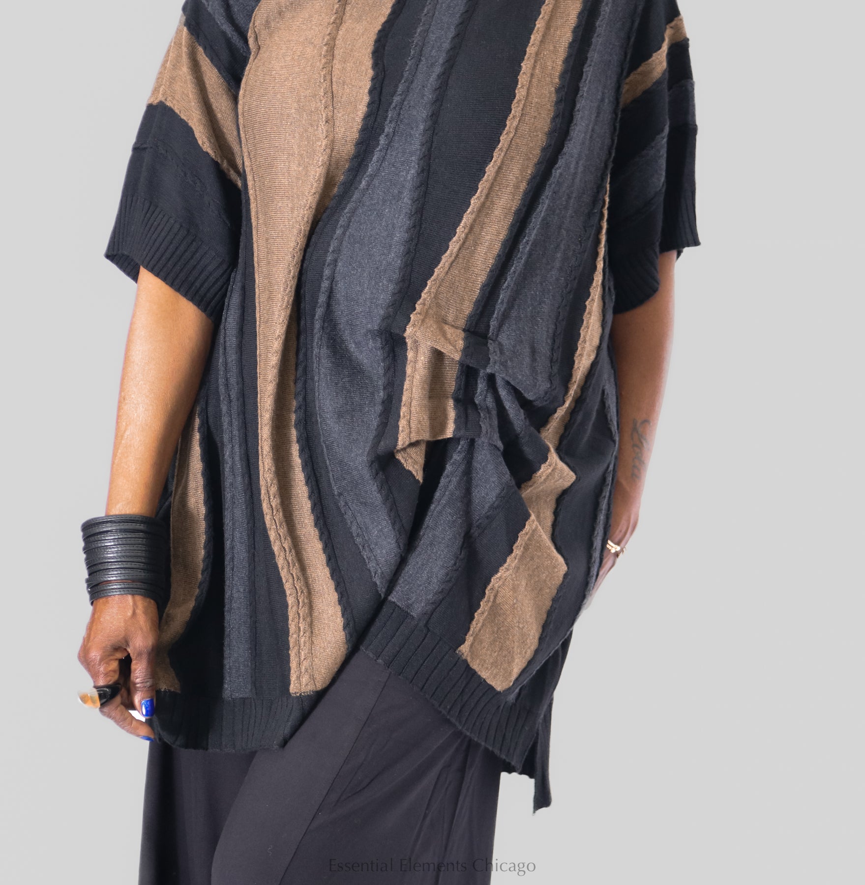 Terra Cabled Stripe Mock Sweater