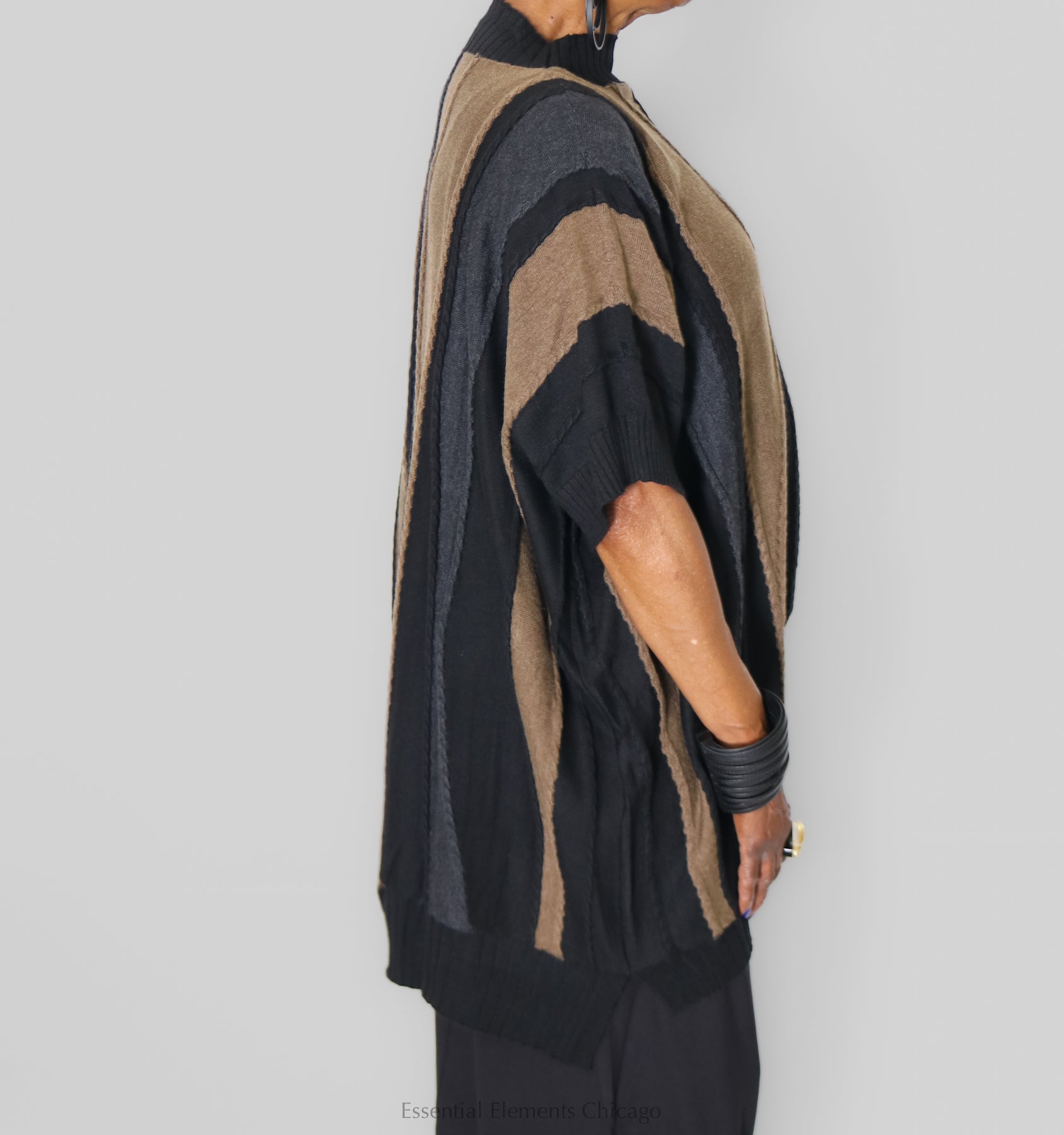 Terra Cabled Stripe Mock Sweater
