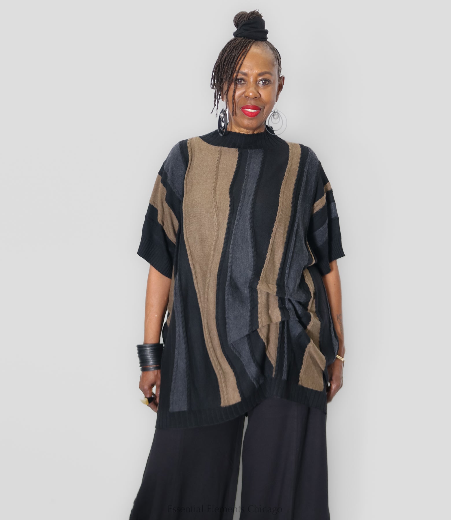 Terra Cabled Stripe Mock Sweater