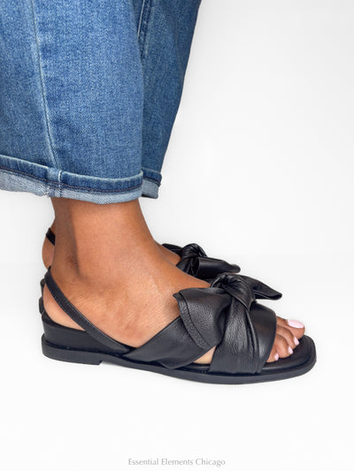 All Black Nu Bow & Sling Sandals - Essential Elements Chicago