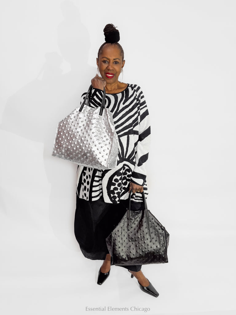 All Black Pebble Leather Tote - Essential Elements Chicago