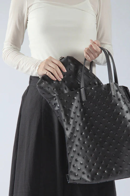 All Black Pebble Leather Tote - Essential Elements Chicago