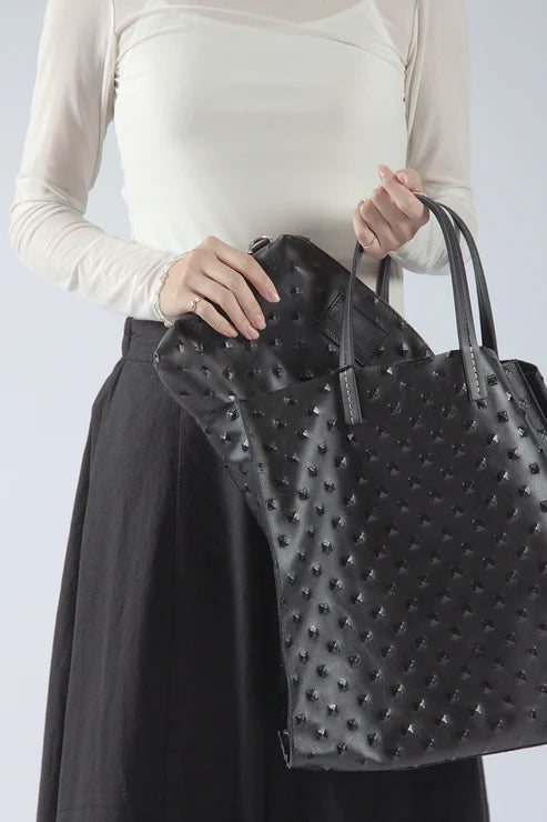 All Black Pebble Leather Tote - Essential Elements Chicago