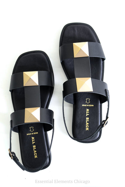 All Black Pyramid Stud Sandal - Essential Elements Chicago