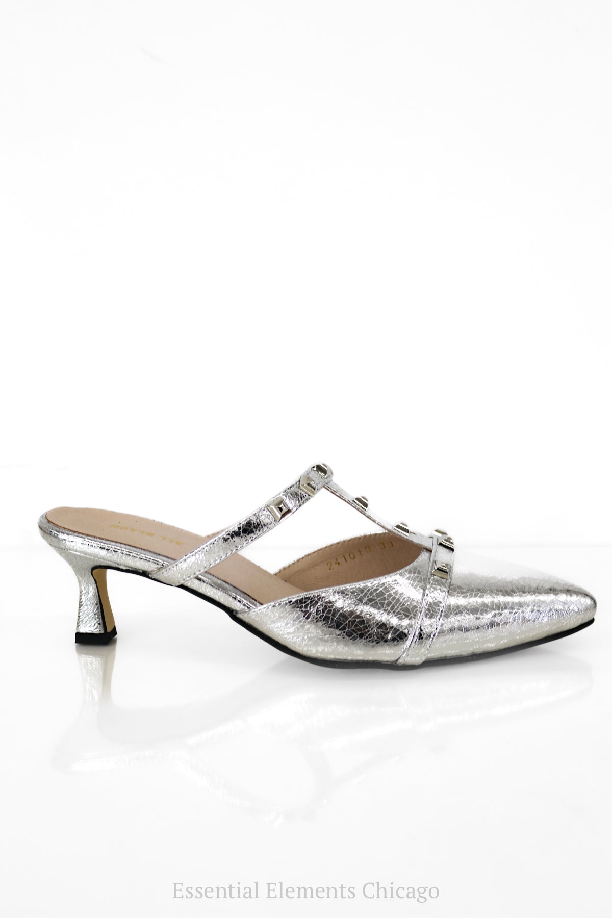 All Black Studley T Mule, Silver - Essential Elements Chicago