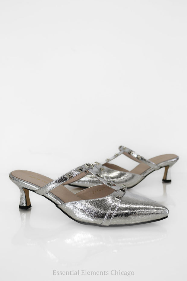 All Black Studley T Mule, Silver - Essential Elements Chicago