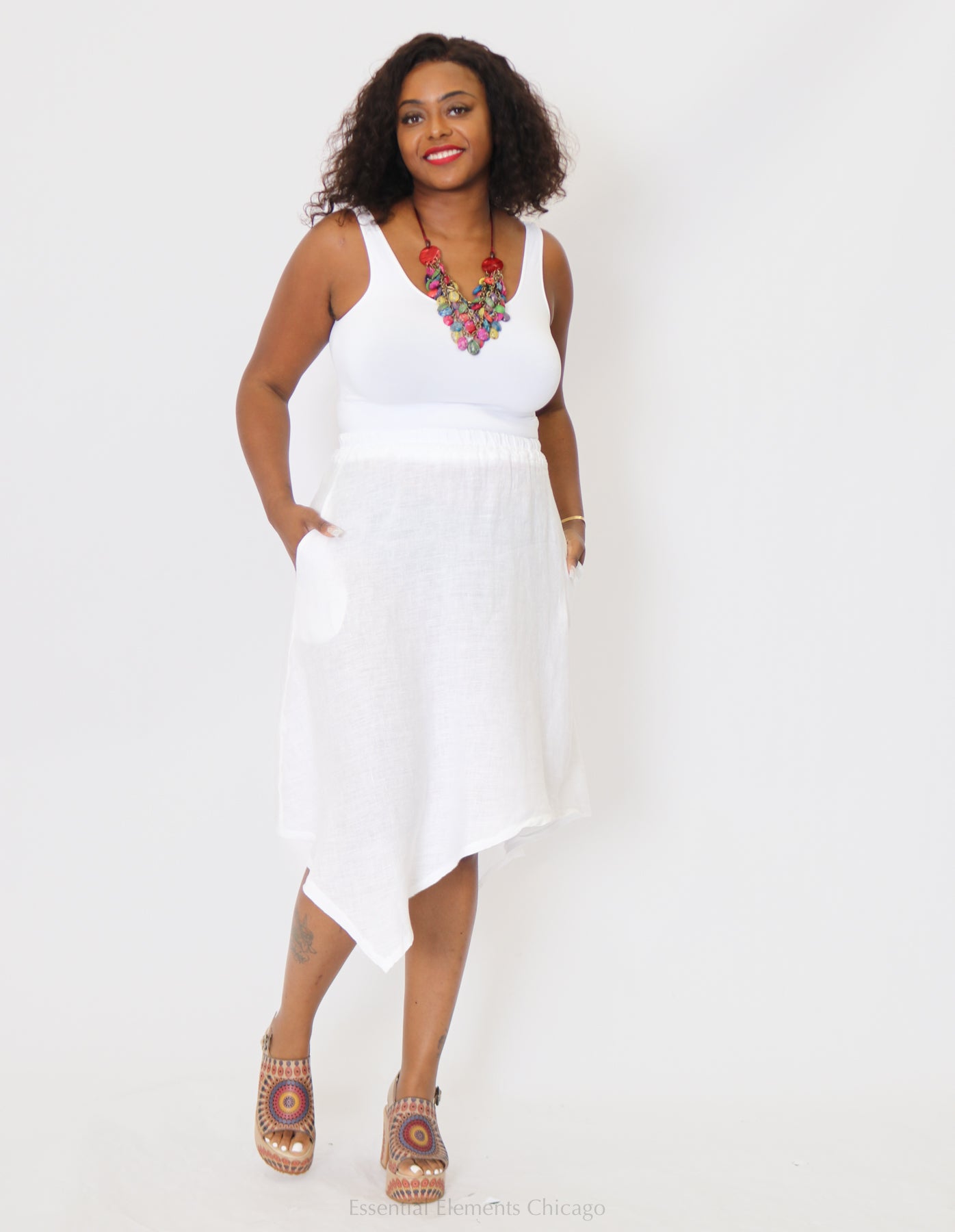 Asymmetrical Linen Skirt, White - Essential Elements Chicago