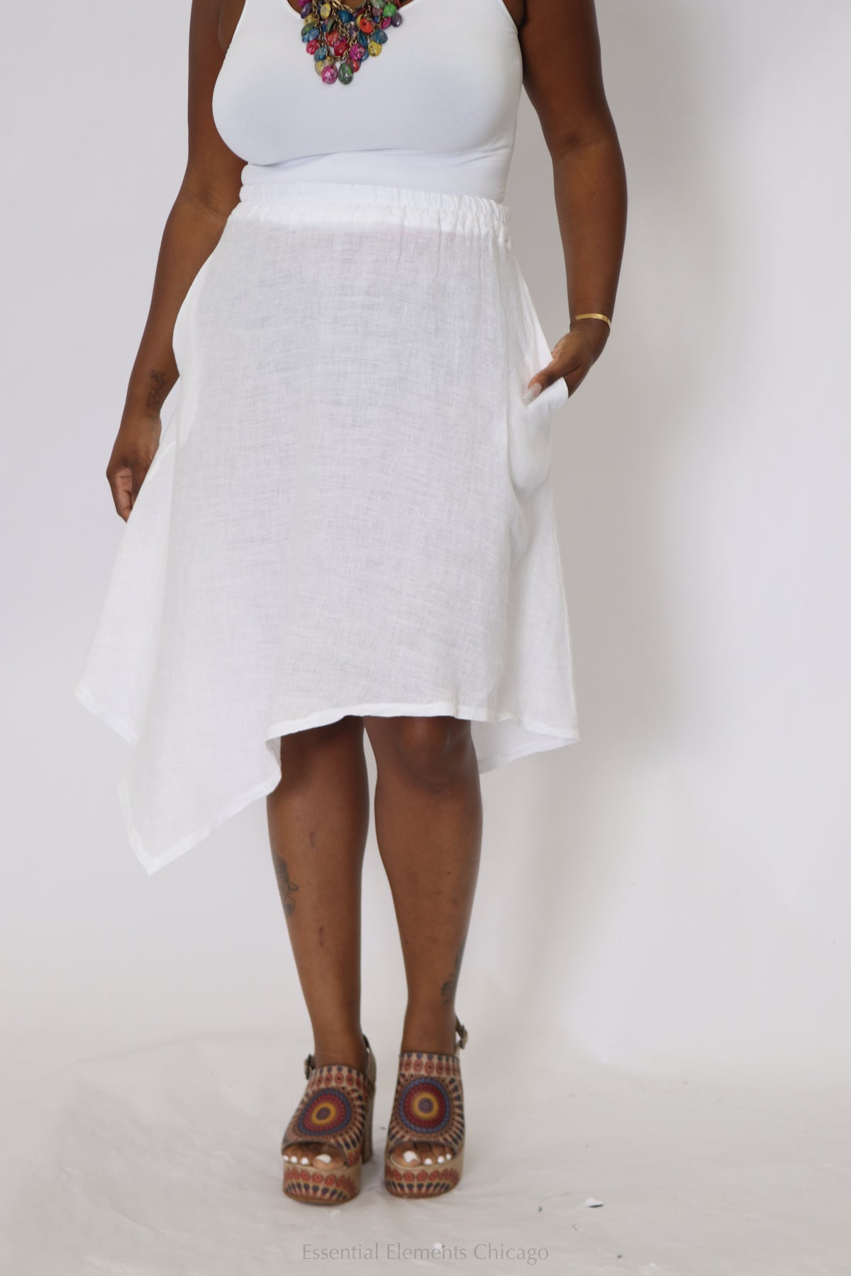 Asymmetrical Linen Skirt, White - Essential Elements Chicago