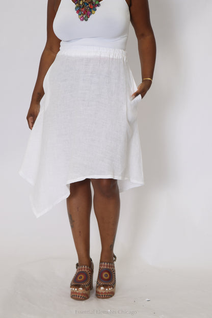 Asymmetrical Linen Skirt, White - Essential Elements Chicago
