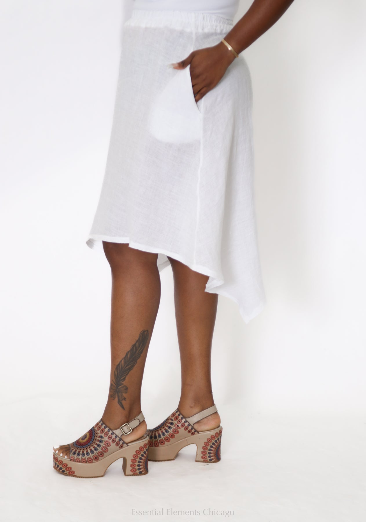 Asymmetrical Linen Skirt, White - Essential Elements Chicago