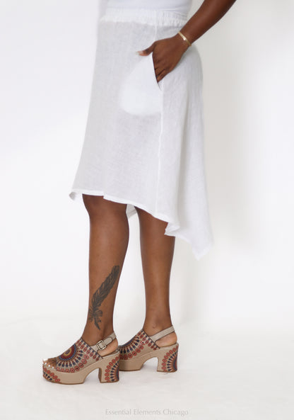 Asymmetrical Linen Skirt, White - Essential Elements Chicago