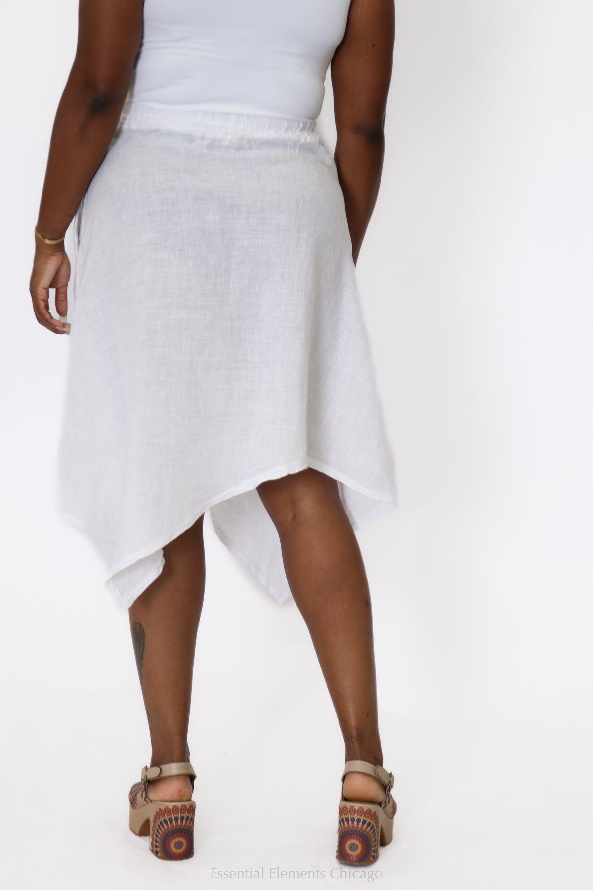 Asymmetrical Linen Skirt, White - Essential Elements Chicago