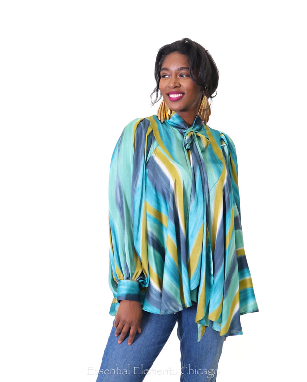 Bow Flow Blouse, Turquioise - Essential Elements Chicago