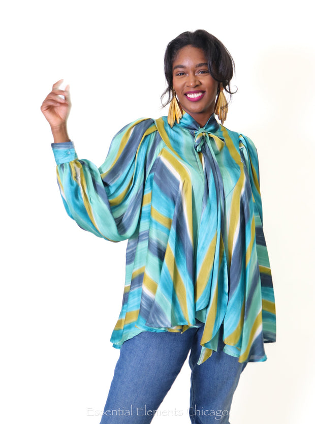 Bow Flow Blouse, Turquioise - Essential Elements Chicago