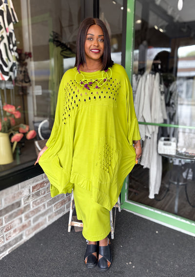 Bread & Butter Cutout Dress, Lime - Essential Elements Chicago
