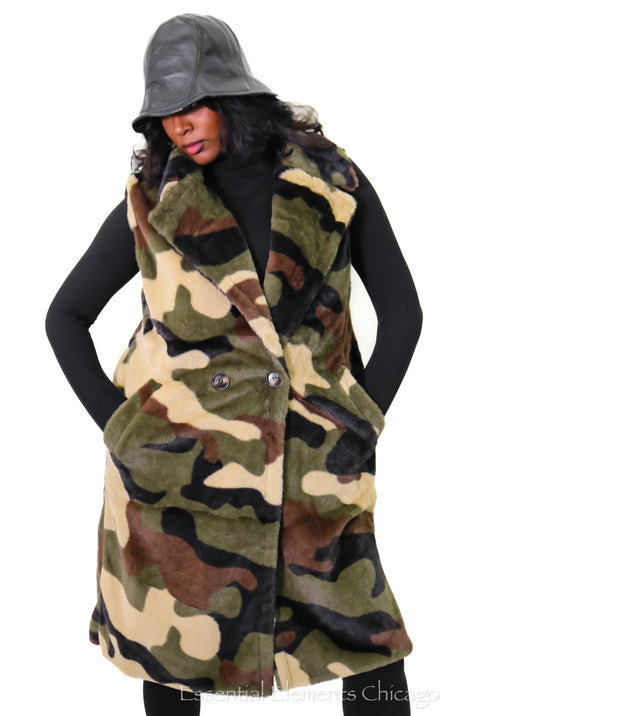 Cameron Camo Faux Fur Vest - Essential Elements Chicago