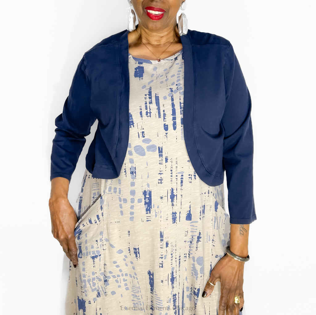 Cotton Lani Bolero Jacket, Navy - Essential Elements Chicago